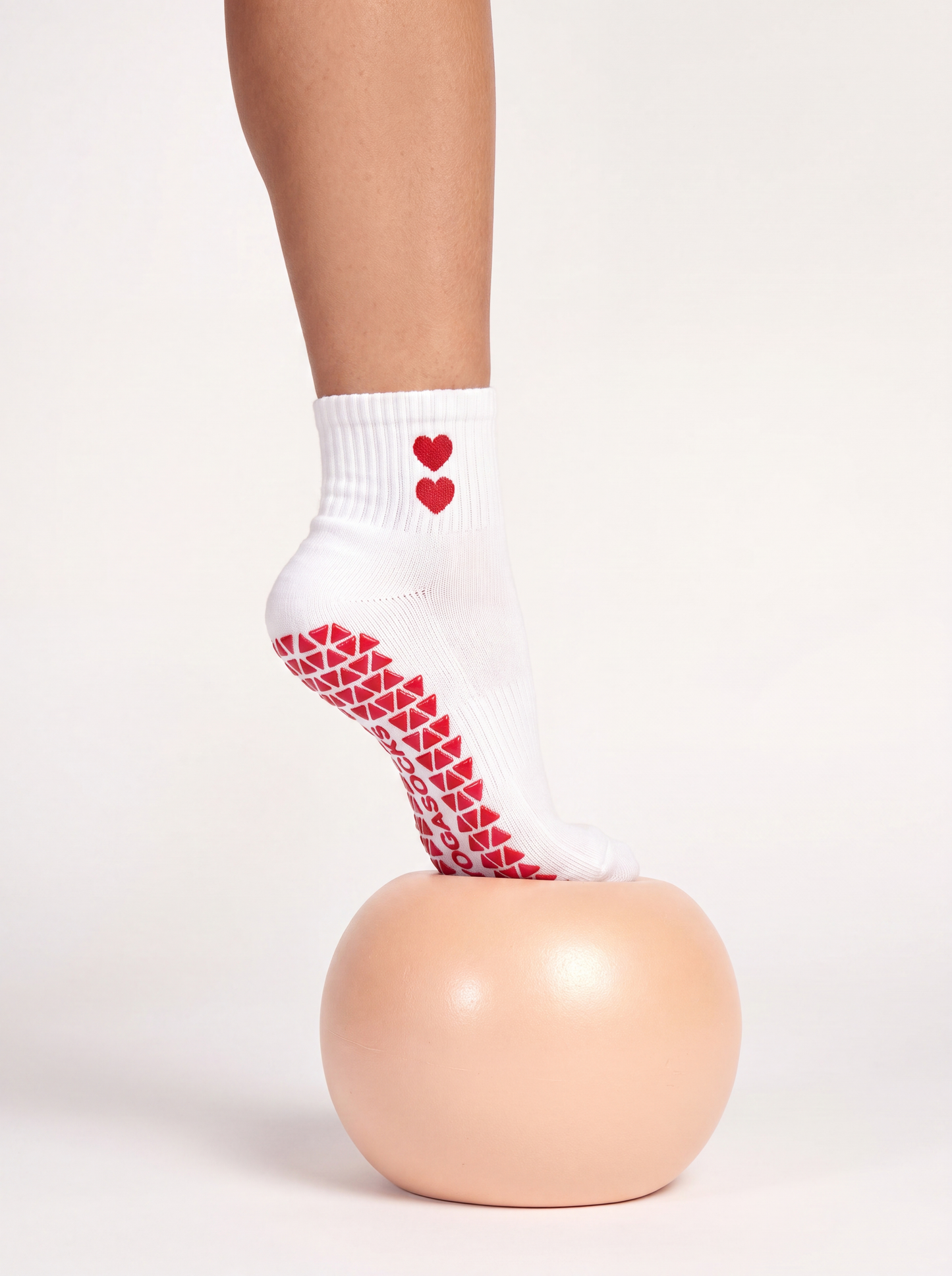 Sweetheart Ankle Grip Sock - White (Red Hearts)