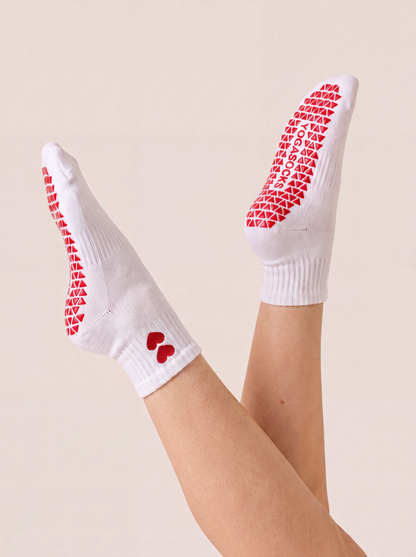 Sweetheart Ankle Grip Sock - White (Red Hearts)