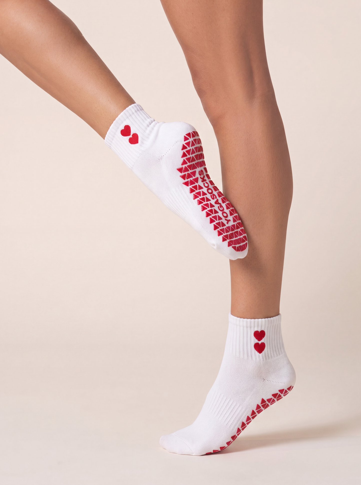 Sweetheart Ankle Grip Sock - White (Red Hearts)