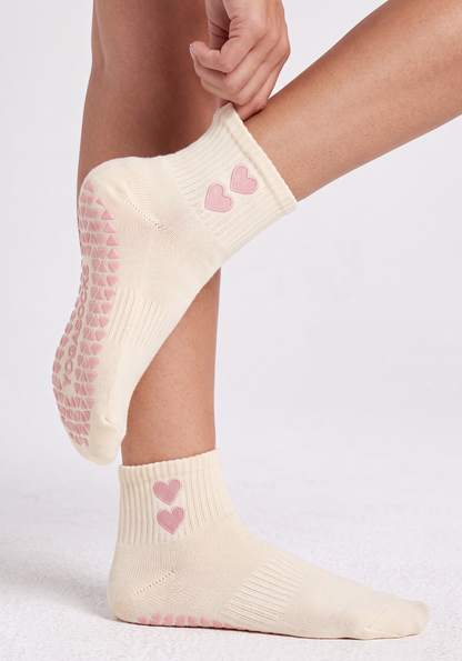 Sweetheart Ankle Grip Sock - White (Pink Hearts)