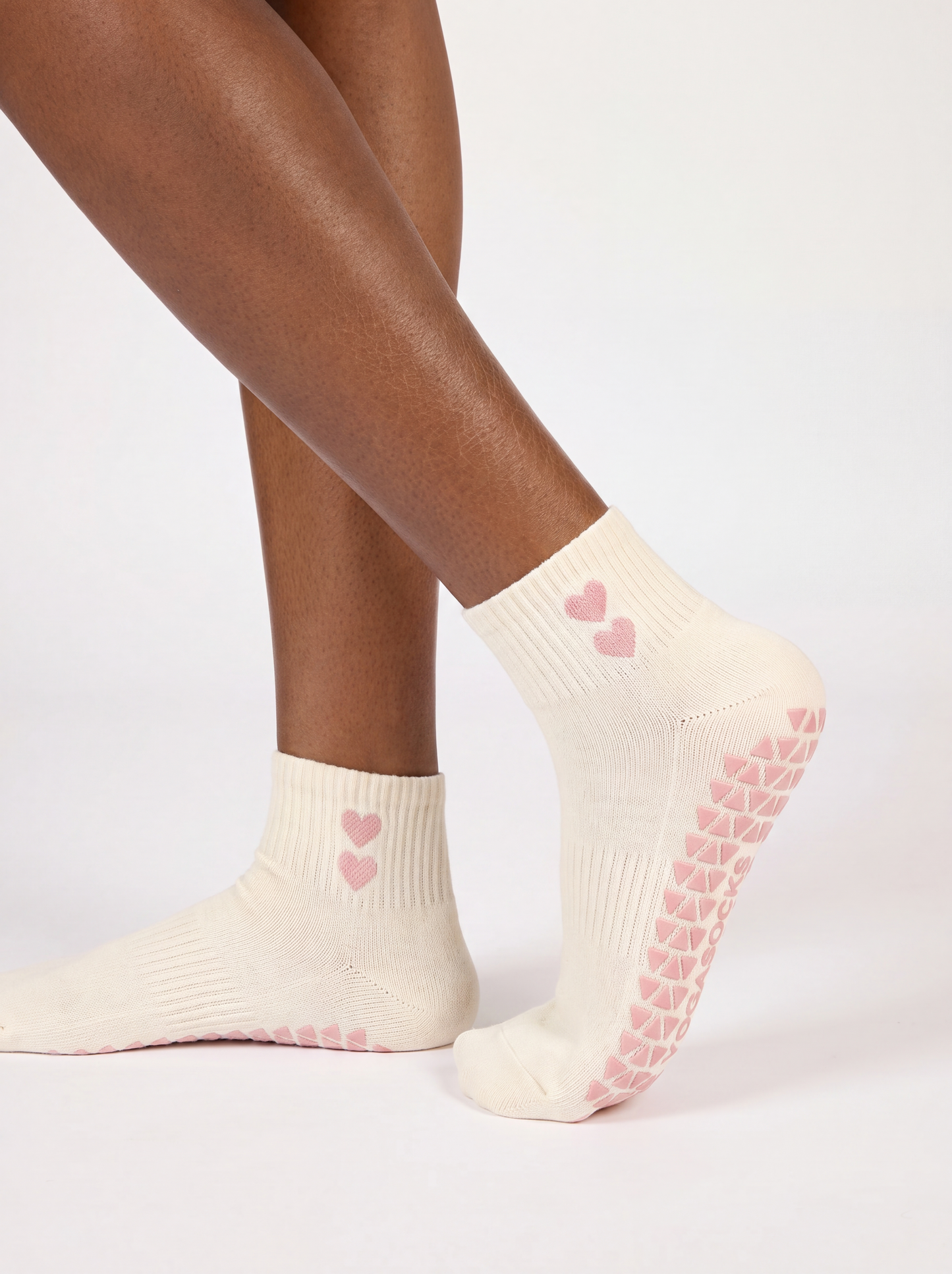 Sweetheart Ankle Grip Sock - White (Pink Hearts)