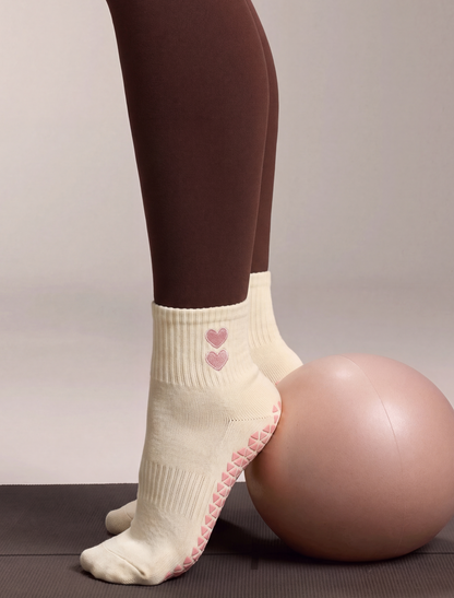 Sweetheart Ankle Grip Sock - White (Pink Hearts)